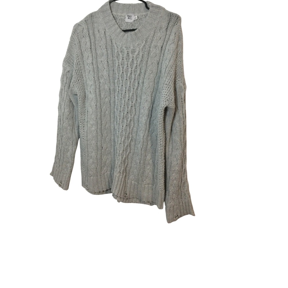 Princess Polly Cable Knit Sweater Distressed Hem Oversized Gray S/M (234)